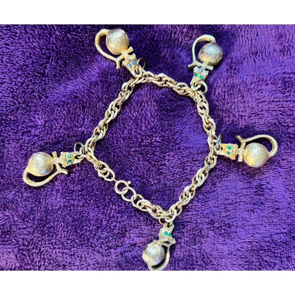 Rare Vintage Sara Coventry Gold Tone Cat Charm Bracelet/Statement Bracelet